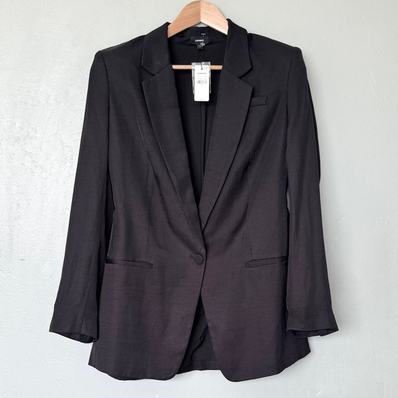 Express Jackets & Blazers - Express Black Linen-Blend One Button Cinched Boyfriend Blazer Size L